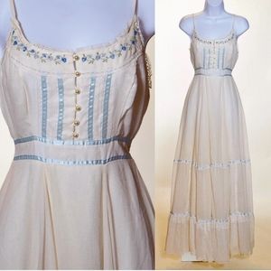 1970s Gunne Sax Vintage White Maxi Prairie Dress